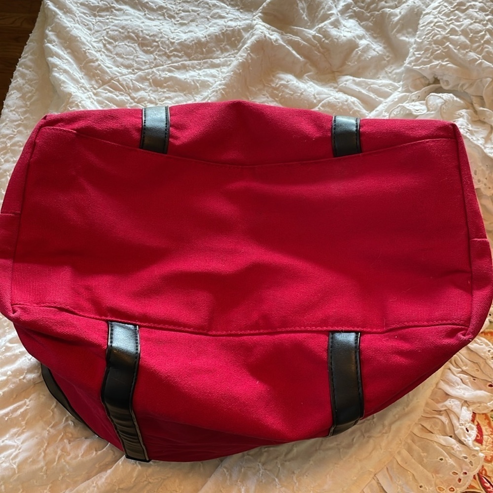 Victoria Secret red canvas tote with faux leather trim/ straps. Stud detail Moto - Picture 5 of 12